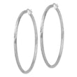 Sterling Silver Rhod-plated 2.5mm Polished/Satin Diamond-cut Hoop Earrings