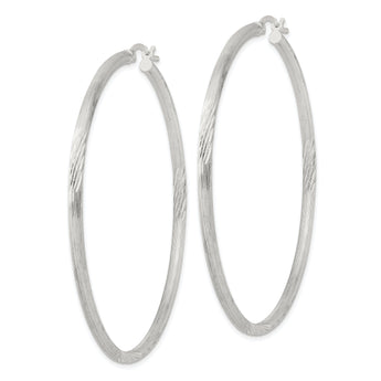 Sterling Silver 2.5mm Polished/Satin D/C Hoop Earrings