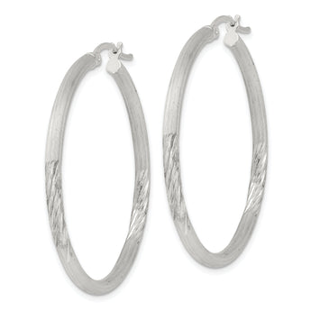 Sterling Silver 2.5mm Polished/Satin D/C Hoop Earrings