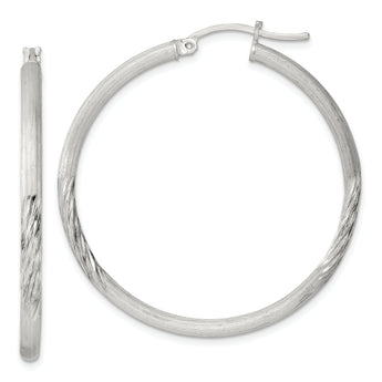 Sterling Silver 2.5mm Polished/Satin D/C Hoop Earrings