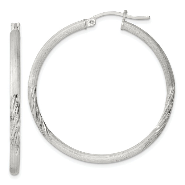 Sterling Silver 2.5mm Polished/Satin D/C Hoop Earrings