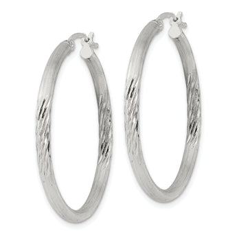 Sterling Silver 2.5mm Polished/Satin D/C Hoop Earrings