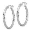 Sterling Silver Rhod-plated 2.5mm Polished/Satin Diamond-cut Hoop Earrings