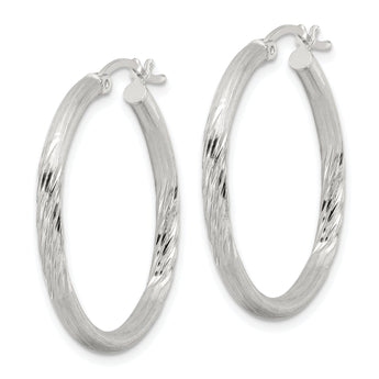 Sterling Silver 2.5mm Polished/Satin D/C Hoop Earrings