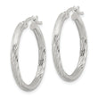 Sterling Silver 2.5mm Polished/Satin D/C Hoop Earrings