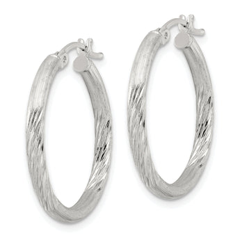 Sterling Silver 2.5mm Polished/Satin D/C Hoop Earrings
