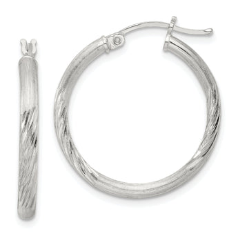 Sterling Silver 2.5mm Polished/Satin D/C Hoop Earrings
