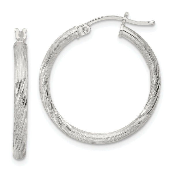 Sterling Silver 2.5mm Polished/Satin D/C Hoop Earrings