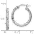 Sterling Silver Rhod-plated 2.5mm Polished/Satin Diamond-cut Hoop Earrings