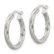 Sterling Silver 2.5mm Polished/Satin D/C Hoop Earrings
