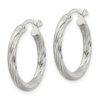 Sterling Silver 2.5mm Polished/Satin D/C Hoop Earrings