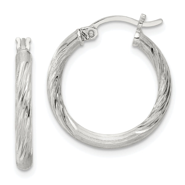Sterling Silver 2.5mm Polished/Satin D/C Hoop Earrings