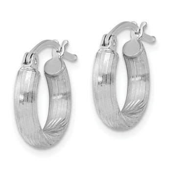 Sterling Silver Rhodium-plated 3mm Polished/Satin Diamond-cut Hoop Earrings