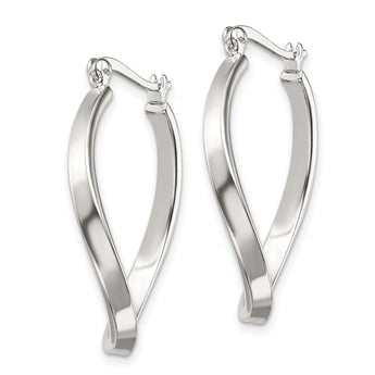 Sterling Silver Polished & Twisted Oval Hoop Earrings