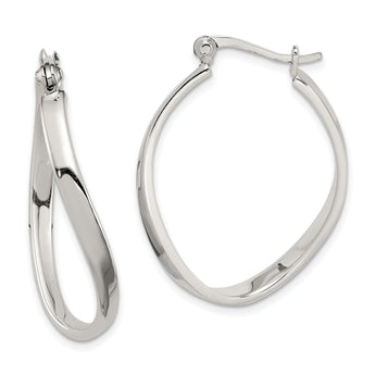 Sterling Silver Polished & Twisted Oval Hoop Earrings