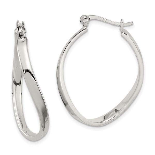 Sterling Silver Polished & Twisted Oval Hoop Earrings