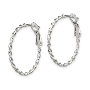 Sterling Silver Rhodium-plated Twisted Omega Back Hoop Earrings