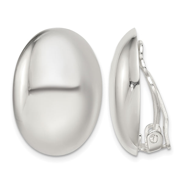 Sterling Silver Polished Non-Pierced 25x18mm Oval Button Earrings - Birthstone Company