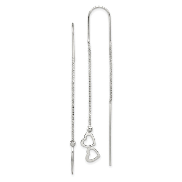Sterling Silver Polished Double Heart Threader Earrings