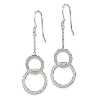 Sterling Silver Polished Chain & Double Circle Dangle Earrings