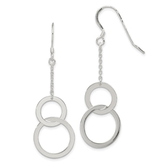 Sterling Silver Polished Chain & Double Circle Dangle Earrings