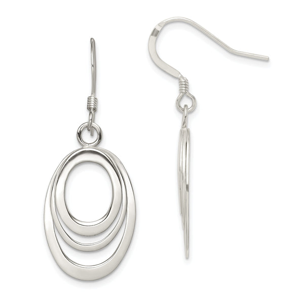 Sterling Silver Polished Triple Oval Dangle Earrings