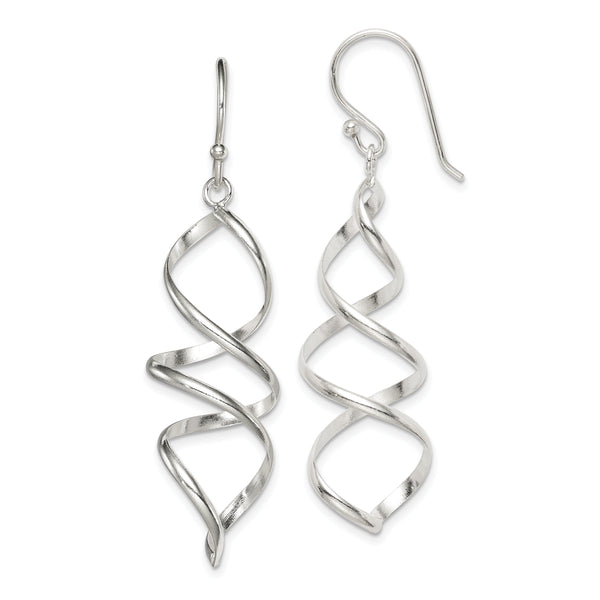 Sterling Silver Polished Corkscrew Twisted Dangle Earrings