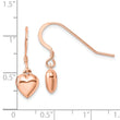 Sterling Silver Rose-tone Puffed Heart Dangle Shepherd Hook Earrings