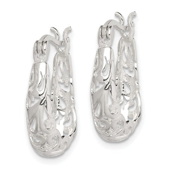 Sterling Silver Polished Filigree Oval Hoop Earrings