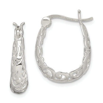 Sterling Silver Polished Filigree Oval Hoop Earrings