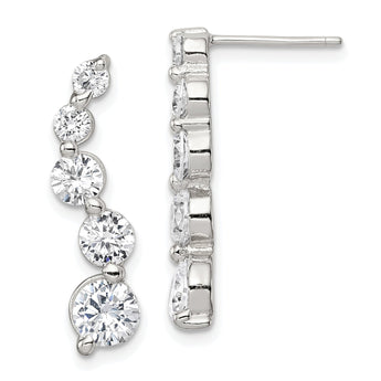 Sterling Silver Rhodium-plated Polished CZ Journey Post Earrings