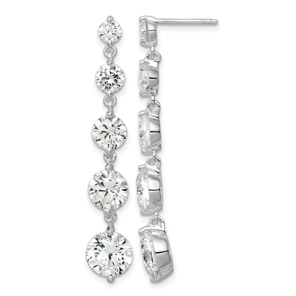 Sterling Silver Rhodium-plated Clear CZ Journey Dangle Post Earrings - Birthstone Company