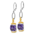 Sterling Silver w/ Gold-tone Vermeil Purple CZ Dangle Earrings - Birthstone Company