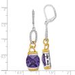 Sterling Silver w/ Gold-tone Vermeil Purple CZ Dangle Earrings - Birthstone Company