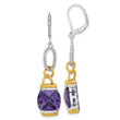 Sterling Silver w/ Gold-tone Vermeil Purple CZ Dangle Earrings - Birthstone Company