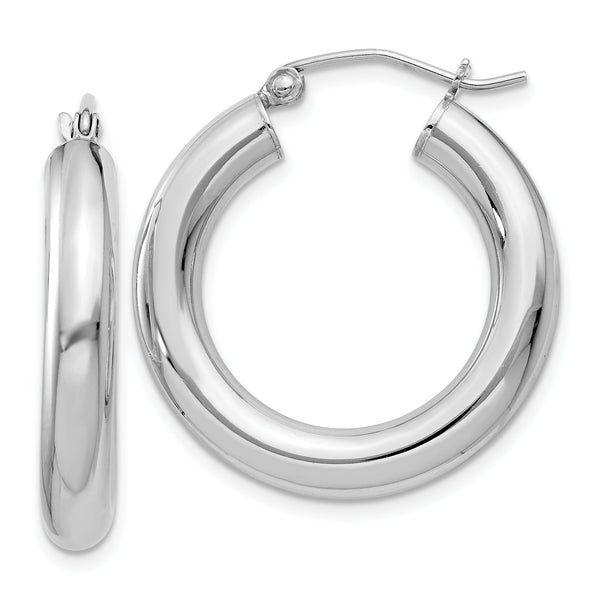 Sterling Silver Rhodium-plated 4mm Round Hoop Earrings