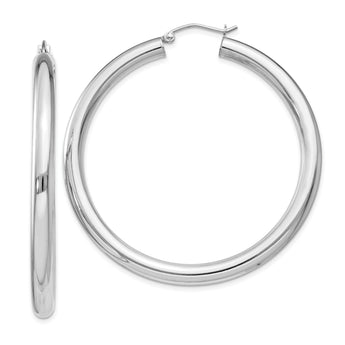 Sterling Silver Rhodium-plated 4mm Round Hoop Earrings