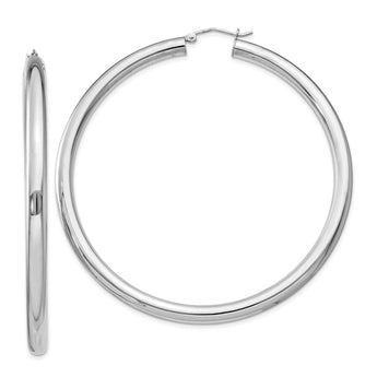 Sterling Silver Rhodium-plated 4mm Round Hoop Earrings