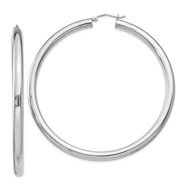 Sterling Silver Rhodium-plated 4mm Round Hoop Earrings