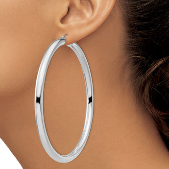 Sterling Silver Rhodium-plated 5mm Round Hoop Earrings