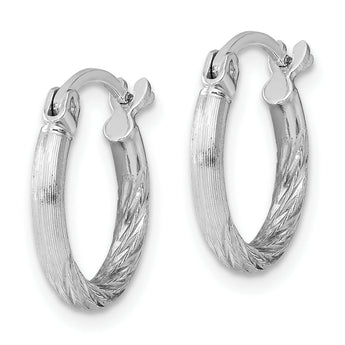 Sterling Silver Rhodium-plated 2mm Polished/Satin Diamond-cut Hoop Earrings