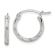Sterling Silver 2mm Polished/Satin D/C Hoop Earrings
