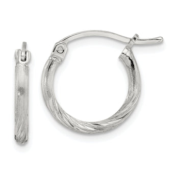 Sterling Silver 2mm Polished/Satin D/C Hoop Earrings