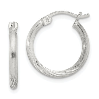 Sterling Silver 2mm Polished/Satin D/C Hoop Earrings