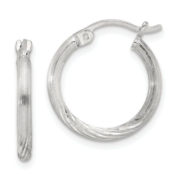Sterling Silver 2mm Polished/Satin D/C Hoop Earrings
