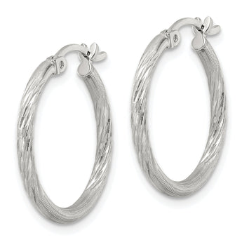 Sterling Silver 2mm Polished/Satin D/C Hoop Earrings