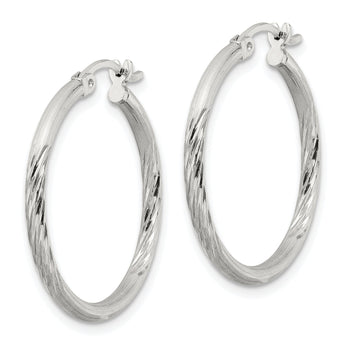Sterling Silver 2mm Polished/Satin D/C Hoop Earrings