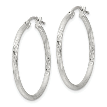 Sterling Silver 2mm Polished/Satin D/C Hoop Earrings