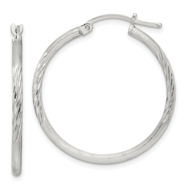 Sterling Silver 2mm Polished/Satin D/C Hoop Earrings