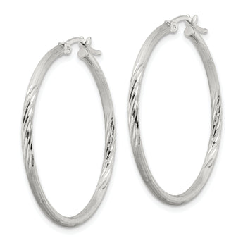 Sterling Silver 2mm Polished/Satin D/C Hoop Earrings